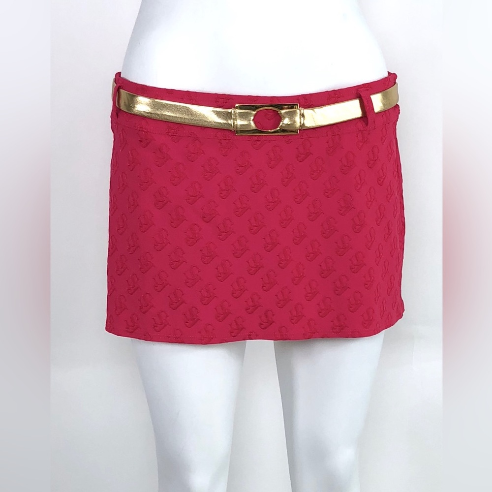 St. John Swim Cover-Up Signature Skirt Hot Pink with Gold Belt
